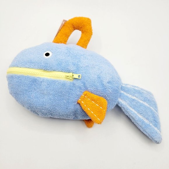 Pottery Barn Kids Blue Terrycloth Pocket Plush Fish Toiletry Bag Bath Toy Zipper - Picture 4 of 12